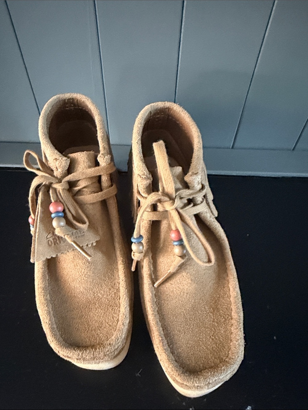 Women’s Clark’s Originals Suede Tassel Moccasin Ankle Boots in Tan